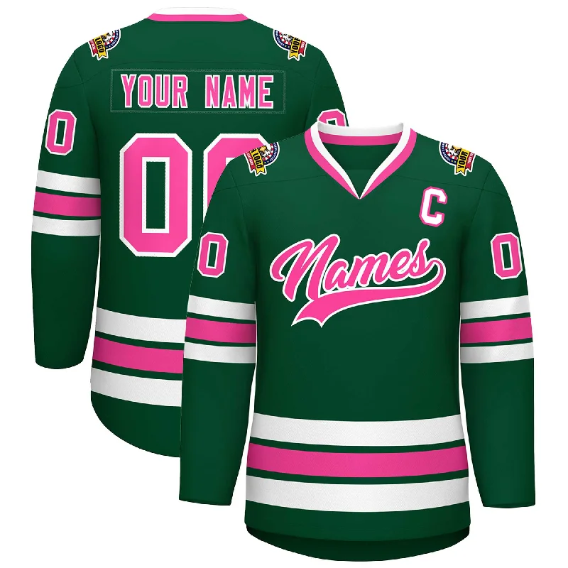 Custom Green Pink-White Classic Style Hockey Jersey Laid