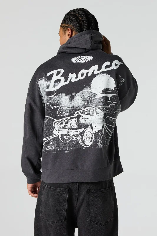 Comfort Fit Ford Bronco Graphic Fleece Hoodie Refined Men's European