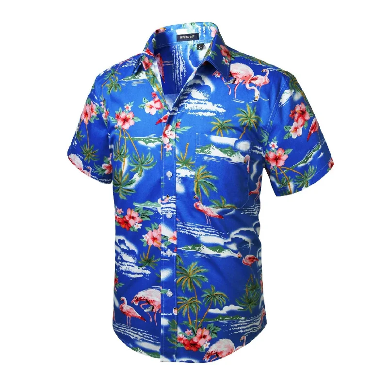 Funky Hawaiian Shirts with Pocket - BLUE Preppy Men's College