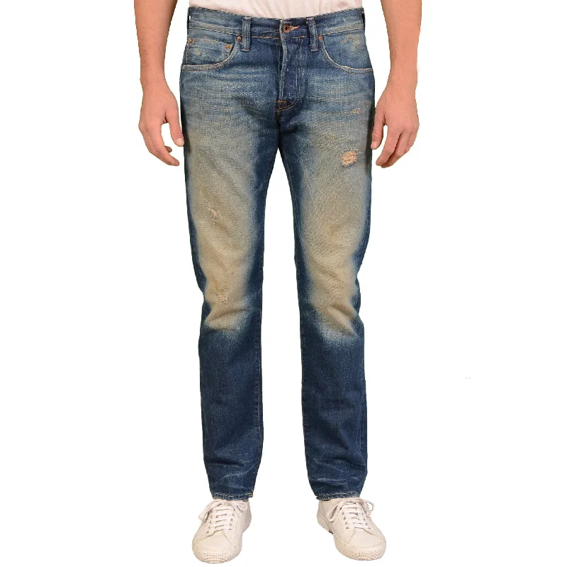 EDWIN Blue Distressed Denim Slim Fit 5 Pockets Selvedge Jeans 32x32 Relaxed Men's Australian 