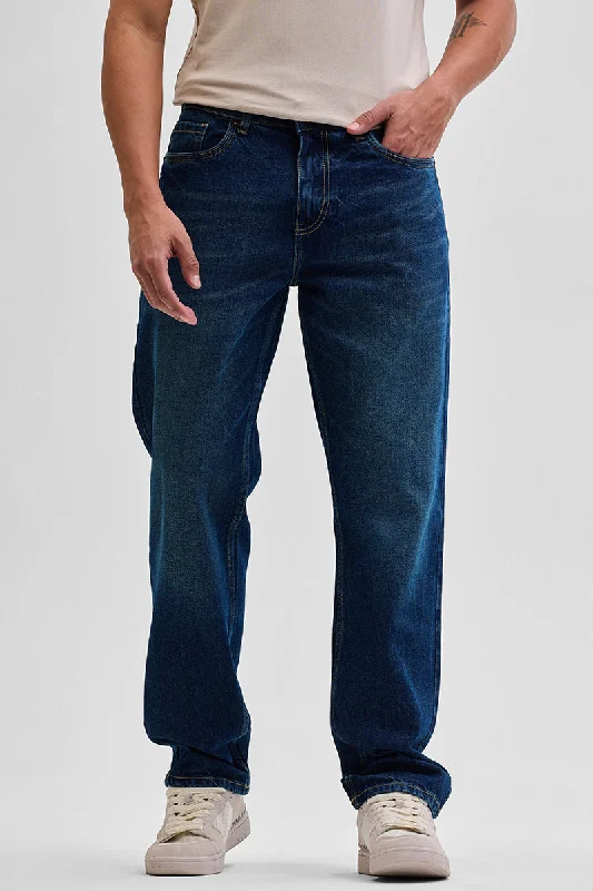 Navy Relaxed Fit Jeans Trendy Men's Scandinavian