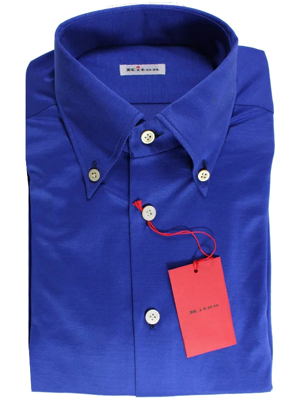 Kiton Shirt Royal Blue - Button Down Collar Shirt 39 - 15 1/2 SALE Gym