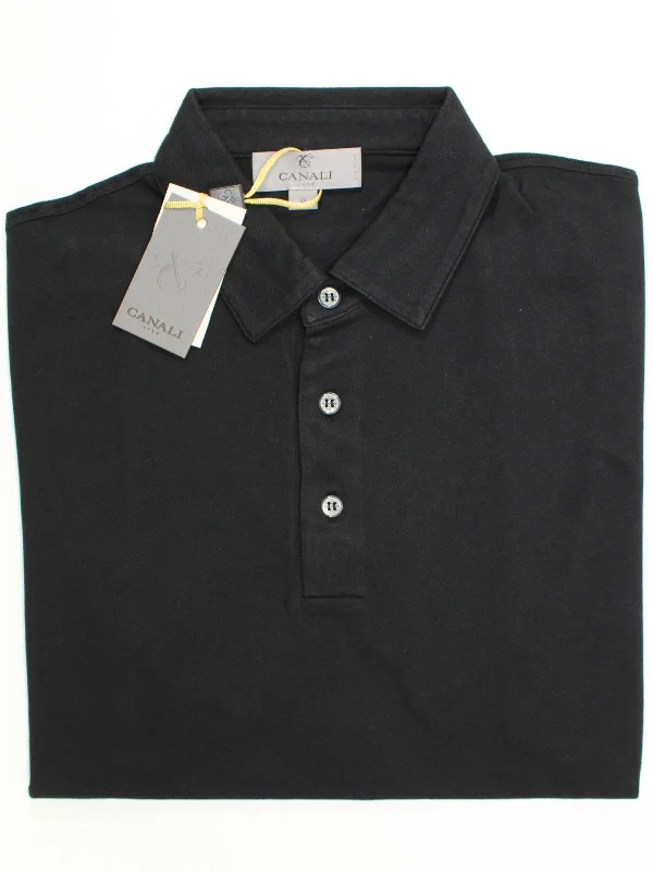 Canali Polo Shirt Black Cotton Short Sleeve Polo Shirt 48 / S SALE Rugged Men's Outdoor 