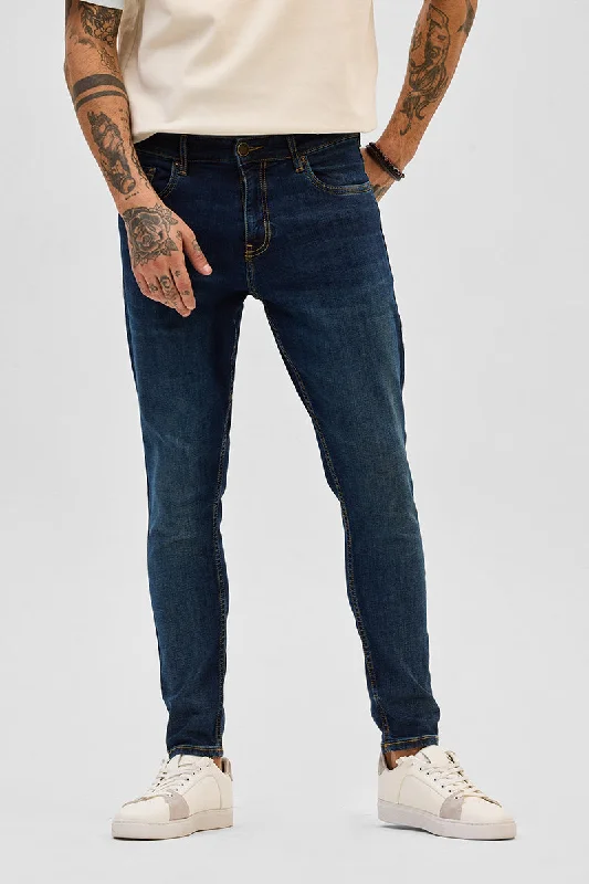 Navy Skinny Fit Jeans Unique Men's Patch