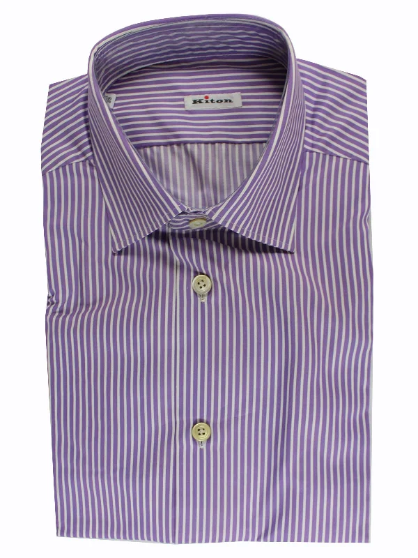 Kiton Dress Shirt White Purple Stripes 38 - 15 SALE Elegant Men's Formal 