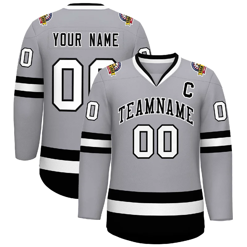 Custom Gray Black-White Classic Style Hockey Jersey Business