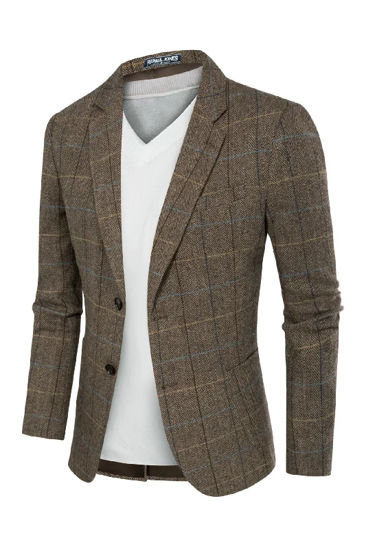 Cloud Soft Herringbone Tweed Two Buttons Blazer British Wool Blend Sport Coat Jacket Laid