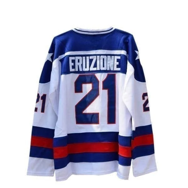 Mike Eruzione #21 1980 Miracle On Ice Team USA Hockey Movie Jersey Elegant Men's Cashmere