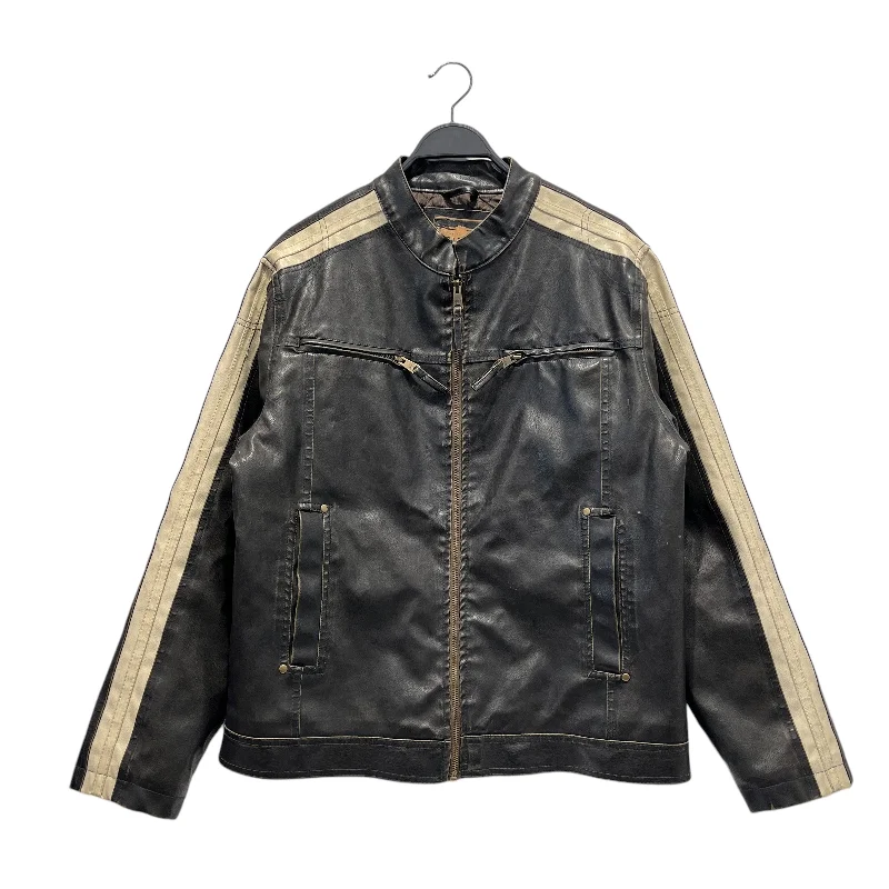 Feather light ARIZONA /Leather Jkt/LG/Leather/BLK/Stripe/ Hip Men's Retro