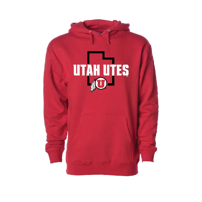 Light on Body Utah Utes - State Outline - Circle and Feather  Embroidered Hoodie Dynamic Men's High