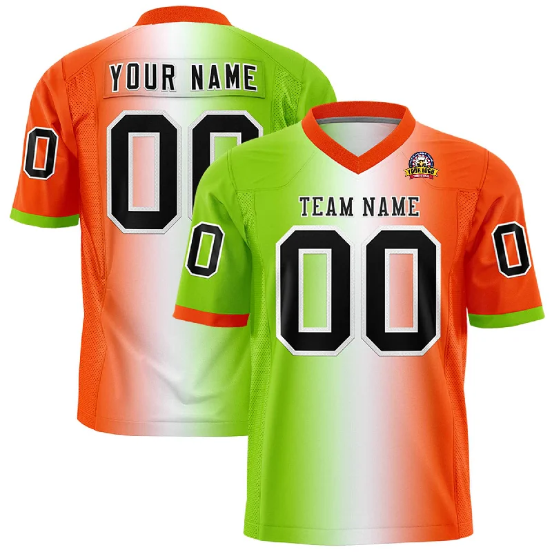 Custom Neon Green White-Orange Personalized Gradient Fashion Authentic Football Jersey Confident Men's High