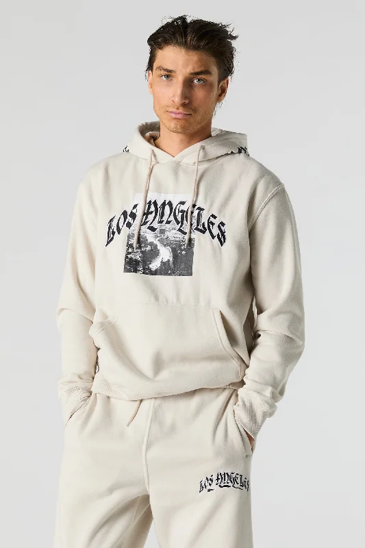 Hip - Hop Style Los Angeles Embroidered Fleece Hoodie Tough Men's Military