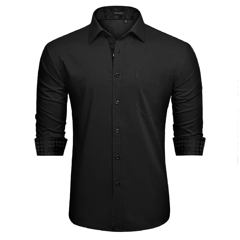 Men's Patchwork Dress Shirt with Pocket - 02-BLACK Cool Men's Skate