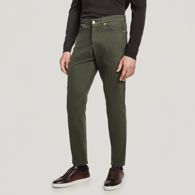 Green Jackie Brushed Cotton Modern Fit Five Pocket Pants - Jack Victor Cozy Men's Winter