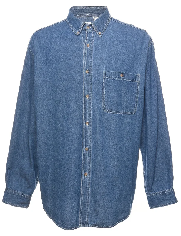 E sports Style Medium Wash Denim Shirt - L Cclassic Men's Tweed