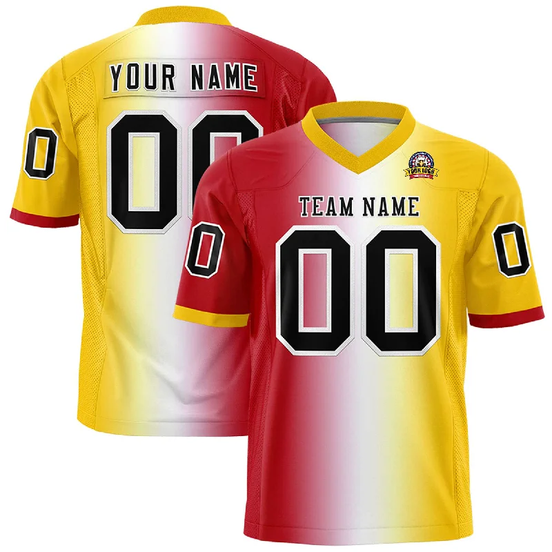 Custom Red White-Gold Personalized Gradient Fashion Authentic Football Jersey Edgy Men's Punk