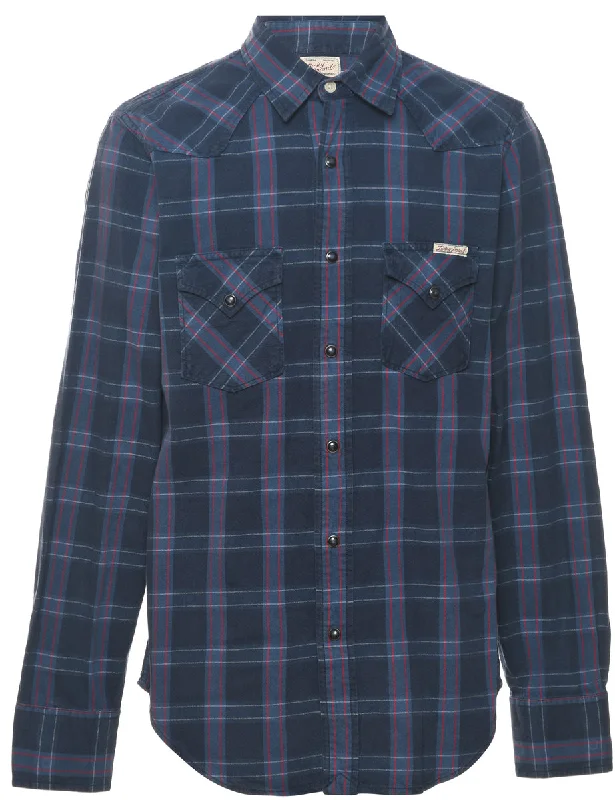 Anime themed Navy Checked Shirt - S Relaxed Men's Australian 