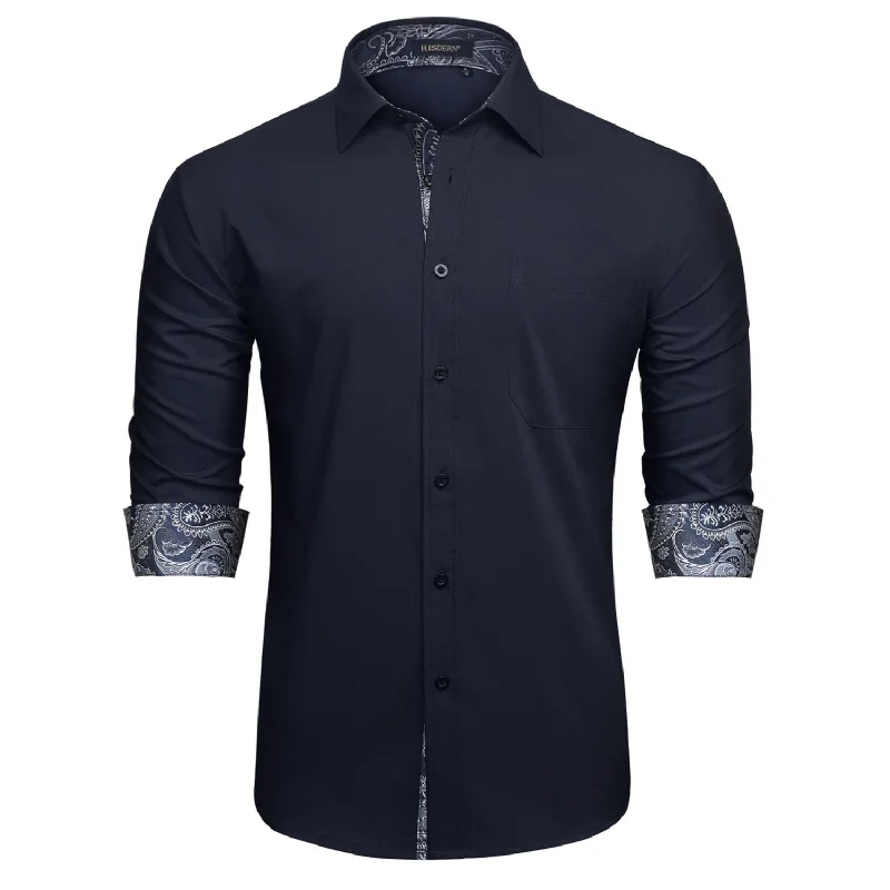 Men's Patchwork Dress Shirt with Pocket - 16-NAVY BLUE/PAISLEY Sharp Men's Italian