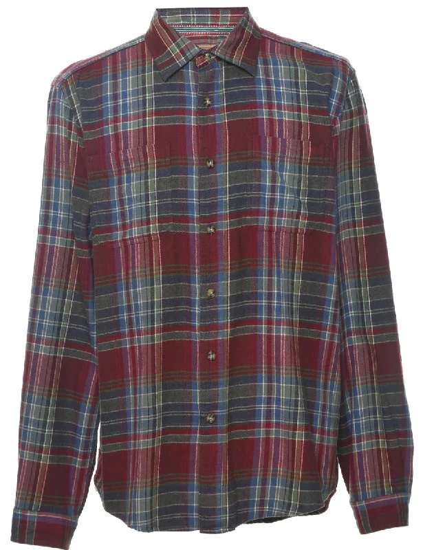 Air Permeable Long Sleeved Checked Shirt - L Casual Men's Loose