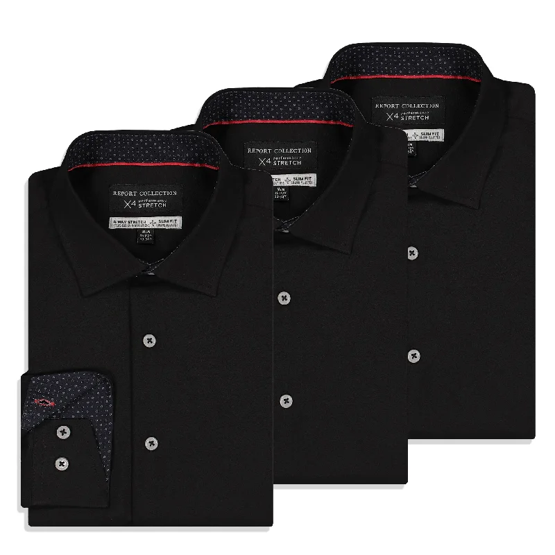 4-Way Stretch Dress Shirt 3-Pack in Black Edgy Men's Punk