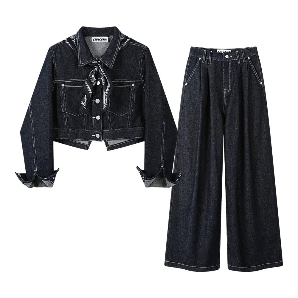 Highly breathable Denim Jacket and Wide-Leg Pants Set Adventure