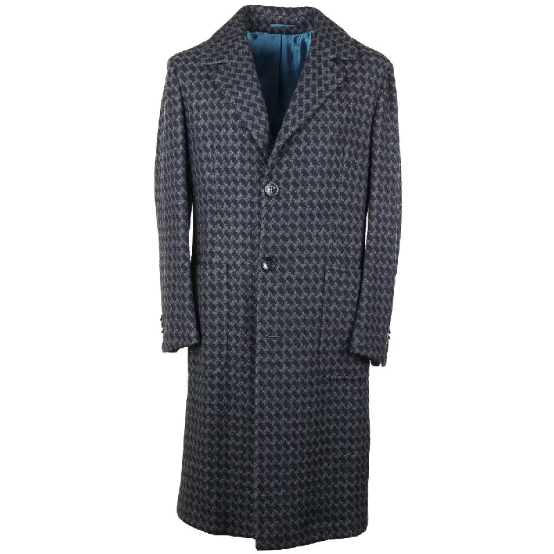 Vintage influenced Kiton Houndstooth Check Cashmere Overcoat Elegant Men's Cashmere