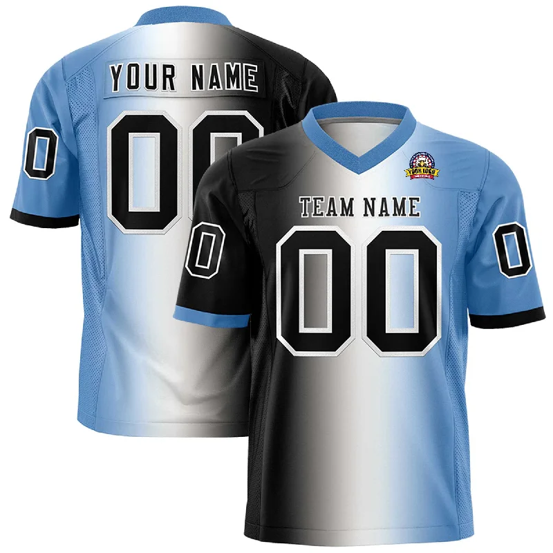 Custom Black White-Light Blue Personalized Gradient Fashion Authentic Football Jersey Organic