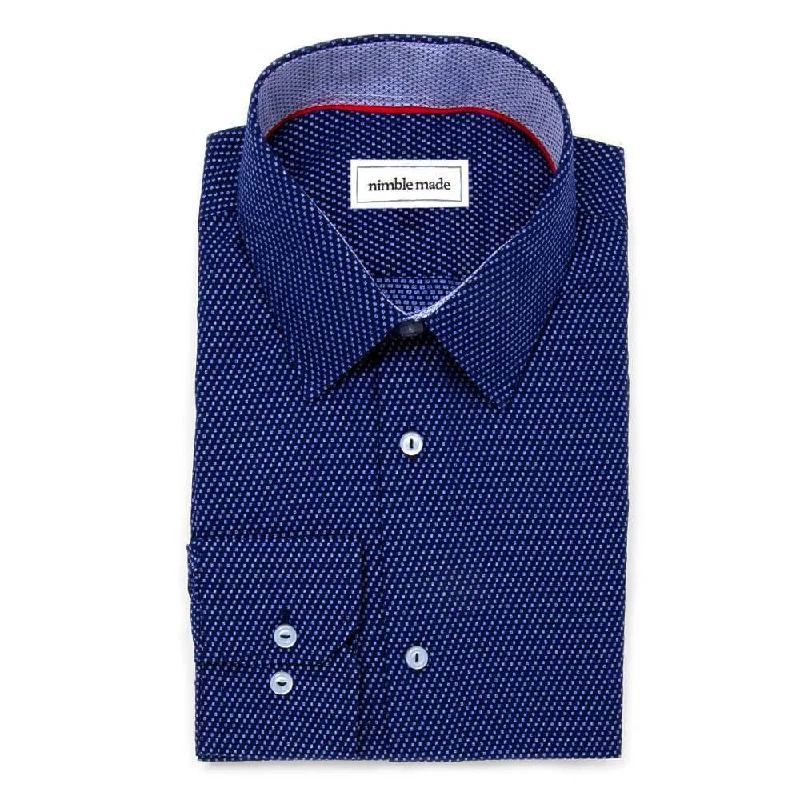 Navy Blue Textured Dress Shirt | The Goban Refined Men's Hand