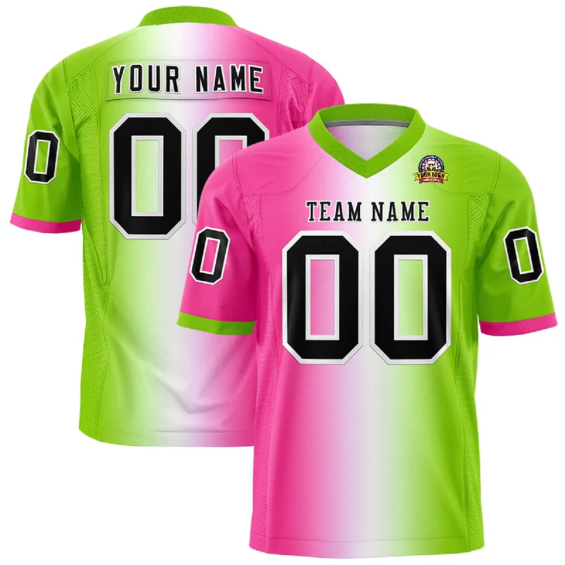 Custom Pink White-Neon Green Personalized Gradient Fashion Authentic Football Jersey Cclassic Men's Tweed