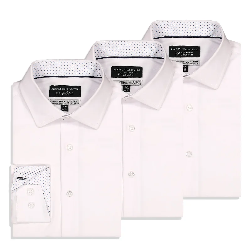 4-Way Stretch Dress Shirt 3-Pack in White Stylish Men's Tropical 