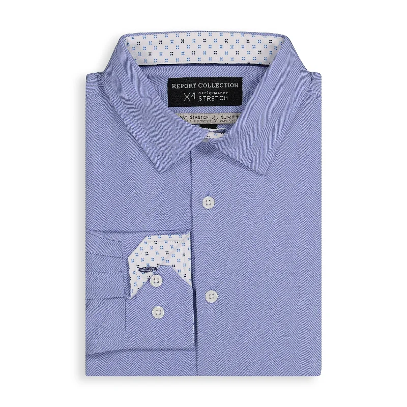 Blue Herringbone Performance Shirt Vacation