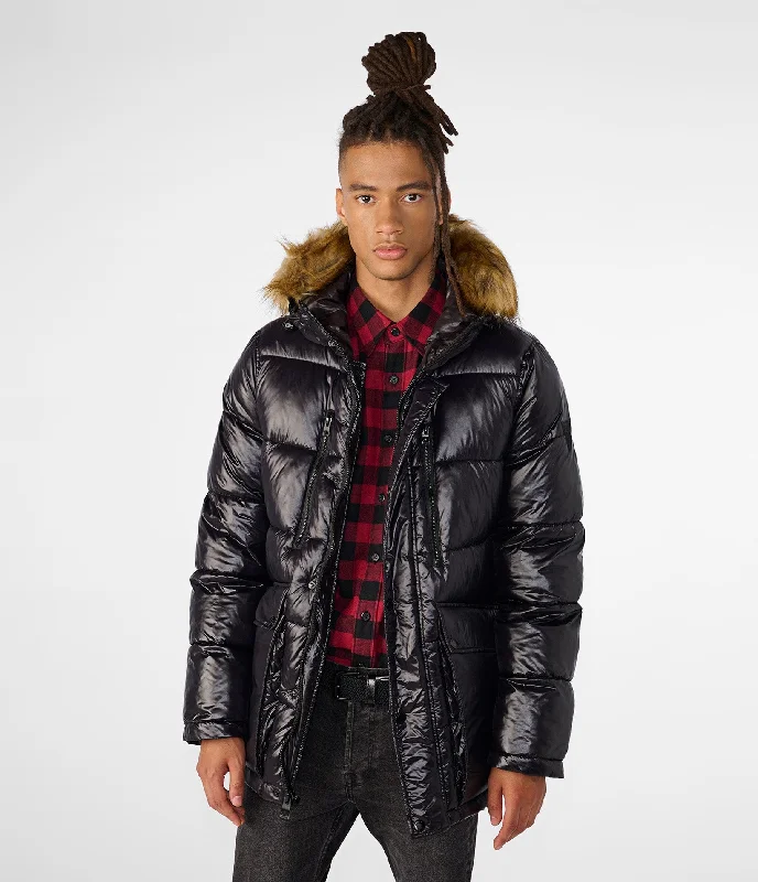 E sports Style Faux Fur Hooded Puffer Street