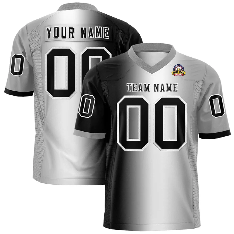 Custom Black White-Gray Personalized Gradient Fashion Authentic Football Jersey Dynamic Men's High