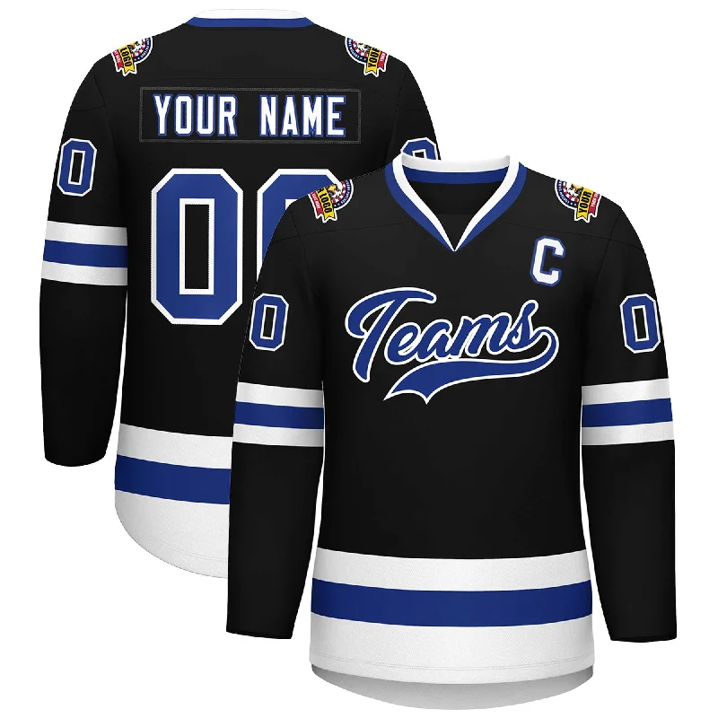 Custom Black Royal-White Classic Style Hockey Jersey Bold Men's Animal