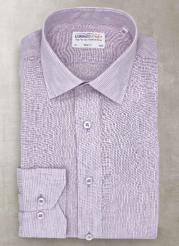 Alexander in Lavender Linen Stripe Shirt, Featuring Custom Roll-up Cuff Preppy Men's College