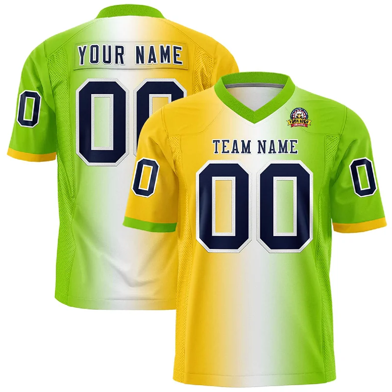 Custom Gold White-Neon Green Personalized Gradient Fashion Authentic Football Jersey Casual Men's Japanese 