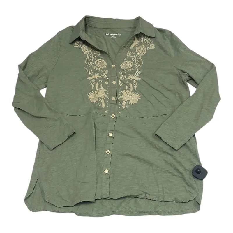 Top Long Sleeve By Soft Surroundings In Green & Tan, Size: L Street