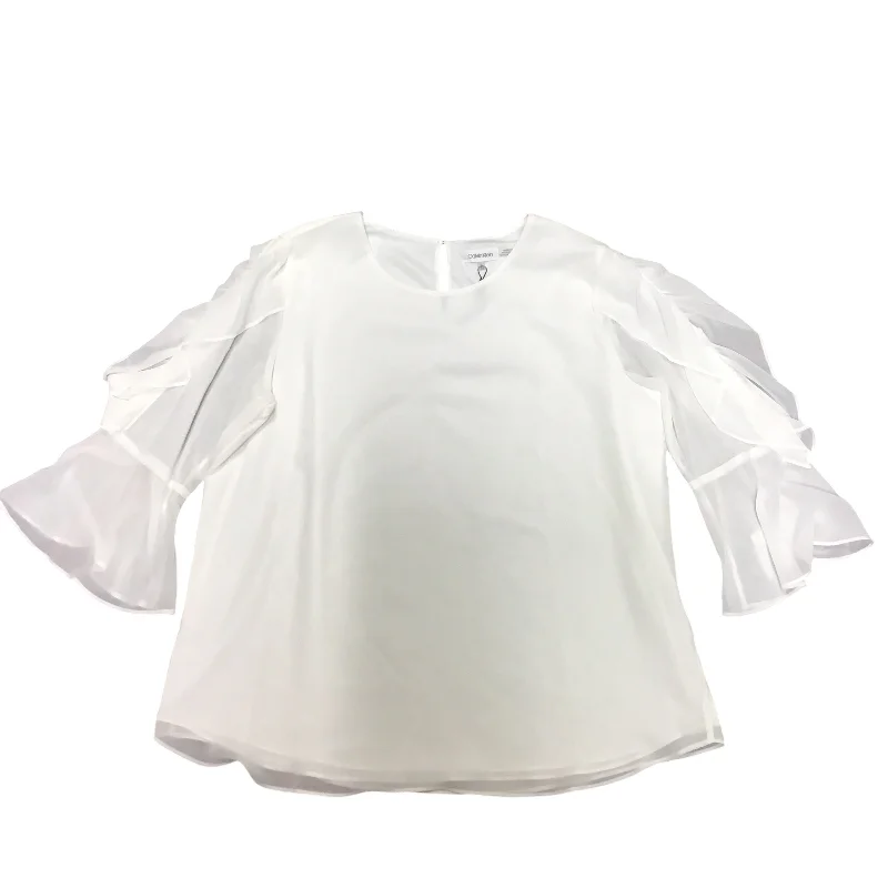 Top Long Sleeve By Calvin Klein In White, Size: Xl British Gentleman Style