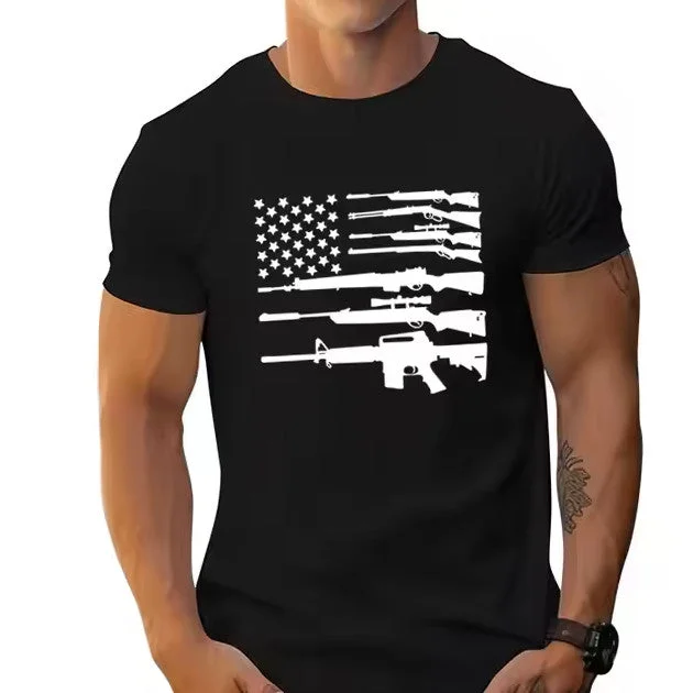 Gun Flag Shirt Casual Men's Short