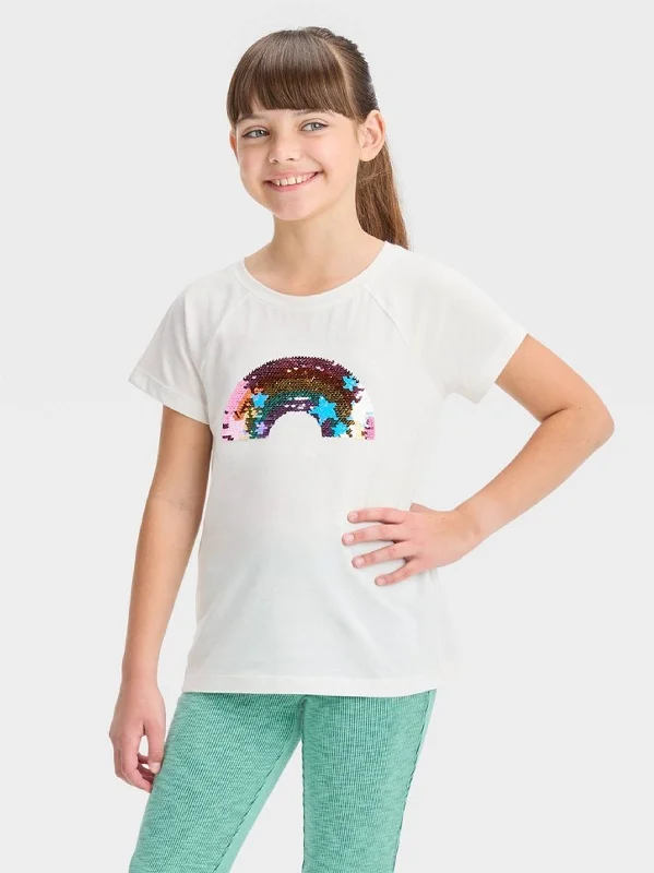 Kids Girl's Sequined T-Shirt,Cream Masculine Men's 