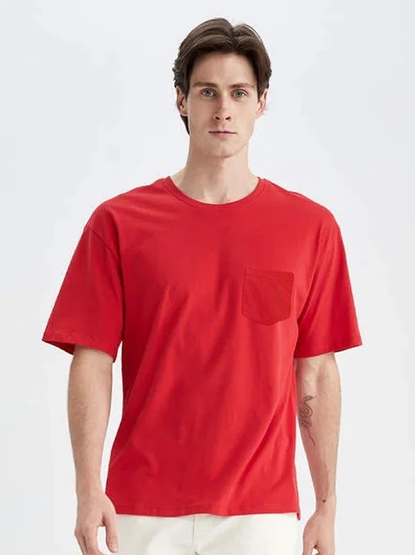 Kids Boy Side Pocket T-Shirt,Red Casual Men's Japanese 