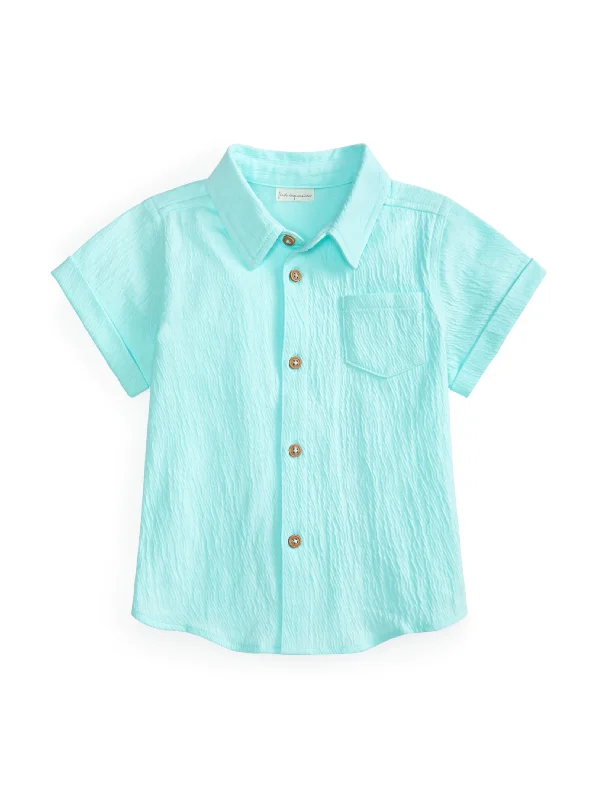 Kids Boy Textured Shirt,Light Blue Laid