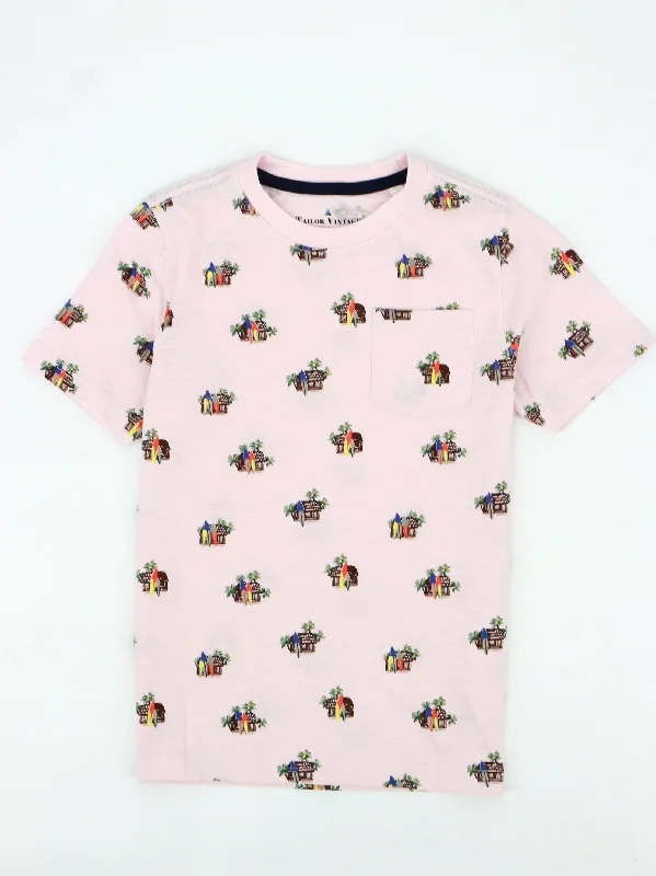 Kids Boy Graphic Printed Side Pocket Top,Light Pink Earthy Men's Hemp