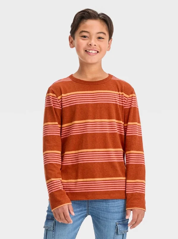 Kids Boy's Striped Top,Dark Orange Modern Men's Tech