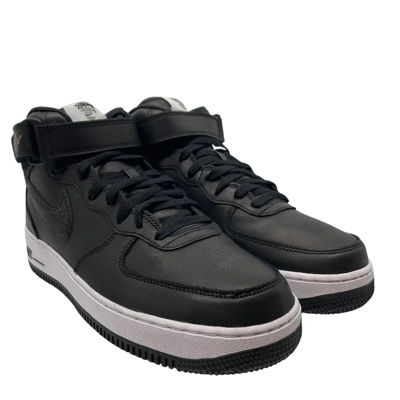 NIKE/AIR FORCE 1 07 MID SP STUSSY/Hi-Sneakers/US 9/Leather/BLK/DJ7840-001 Dapper Men's 1920S