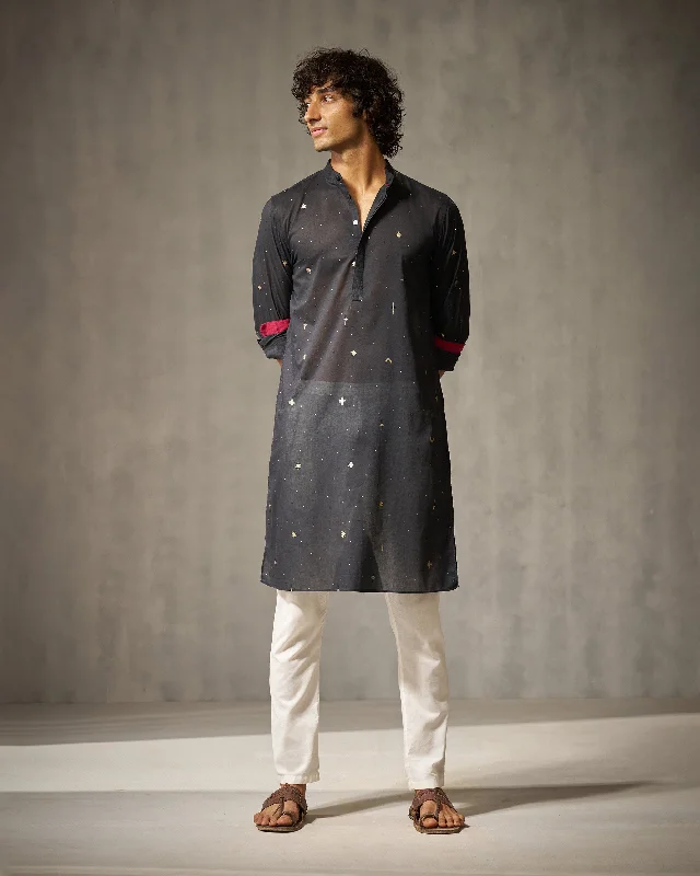 Neckband Kurta - Black Print Organic