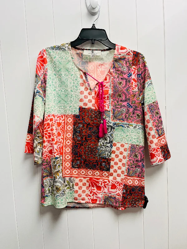 Top Long Sleeve By Jeanne Pierre In Orange & Pink, Size: S Laid