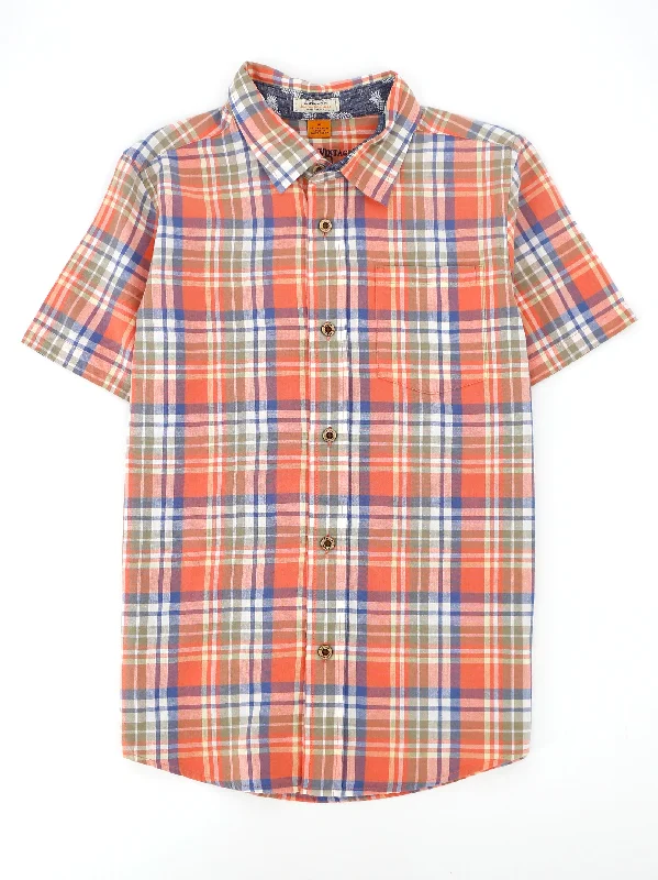 Kids Boy Side Pocket Plaid Dress Shirt,Multi Beach