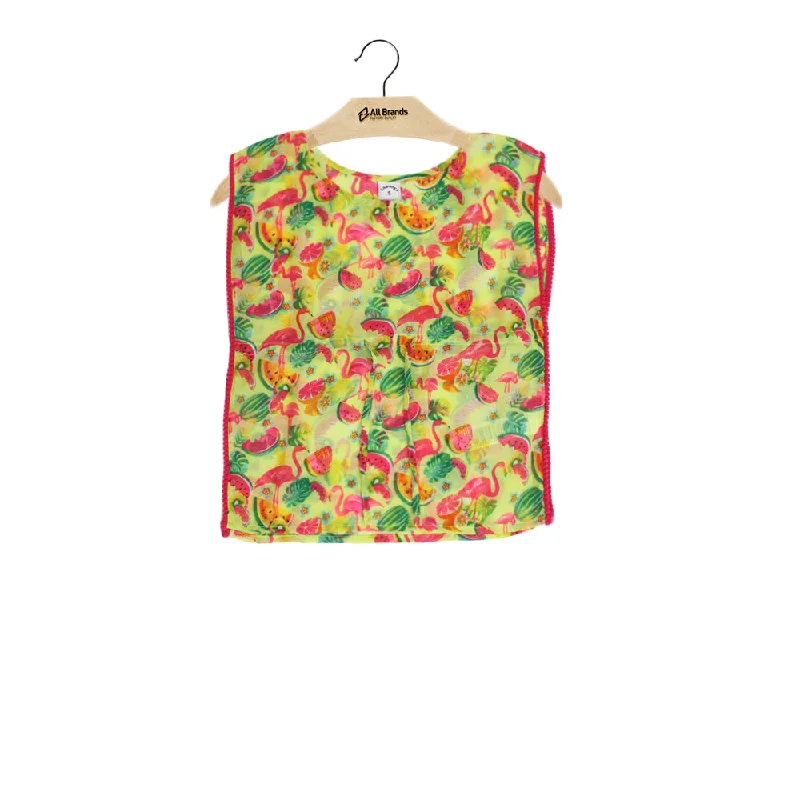 Kid's Girl Fruits Print Top,Multi Laid