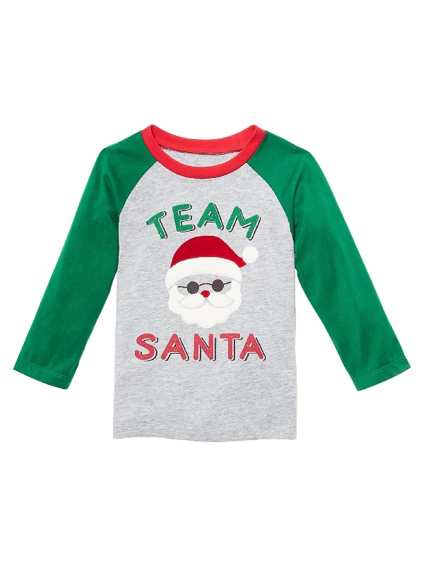 Kids Boy's Santa Printed Top,Grey/Green Vacation